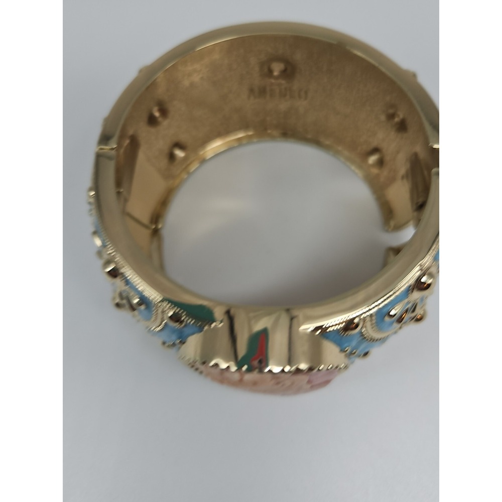 Amedeo NYC 40MM Cameo Goldtone & Blue Enamel Hinged Art Bracelet with box - Picture 5 of 11
